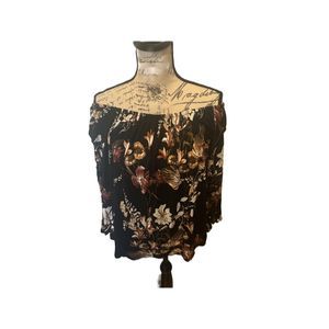 NWT Venus Black Floral Elastic Off-Shoulder Blouse Size M